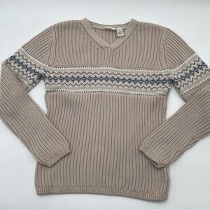 Vtg Cherokee Y2K V-Neck Ribbed Fair Isle Cotton Women’s sweater Large
